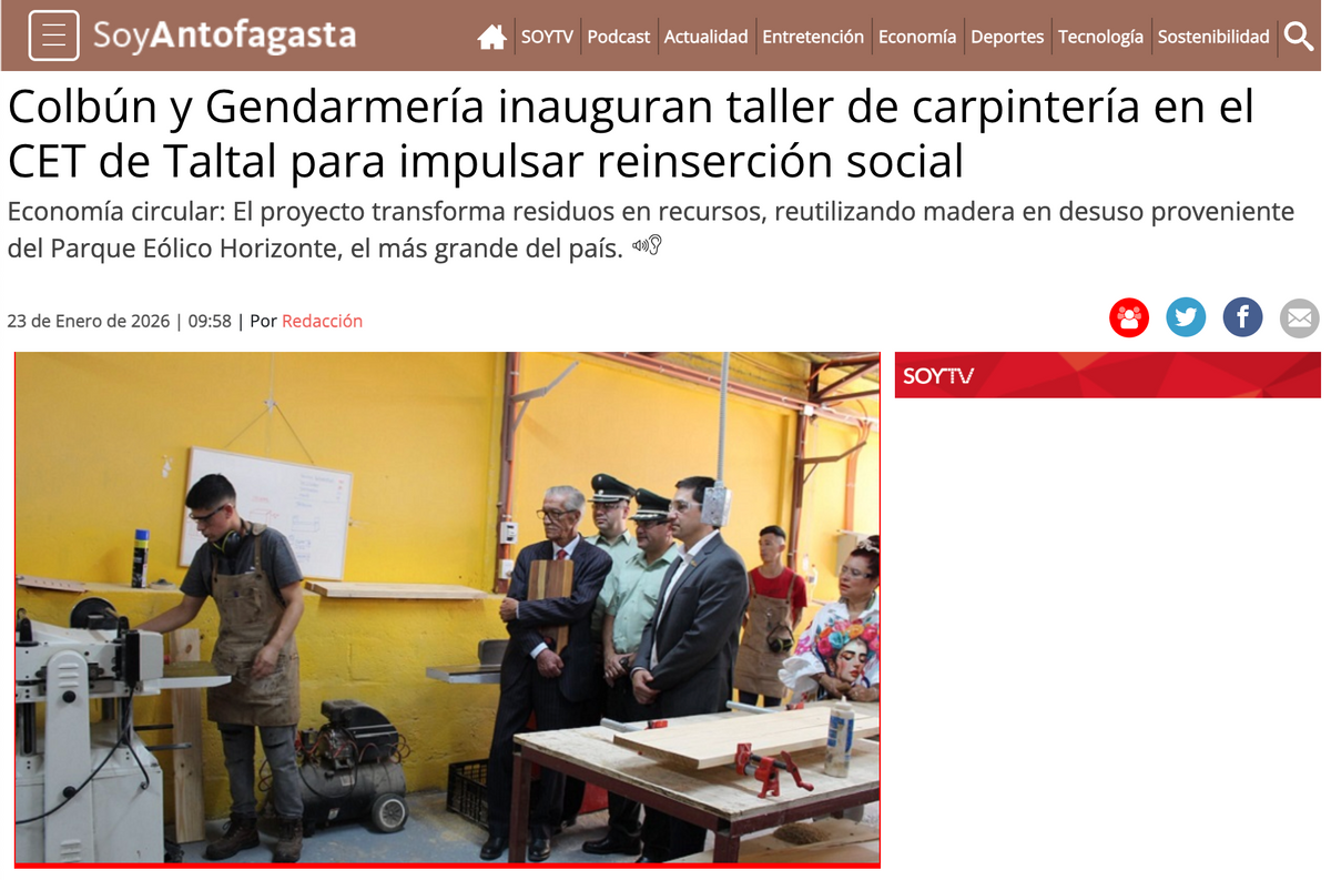 Taller de carpintería de Colbún y Gendarmería en el CET de Taltal